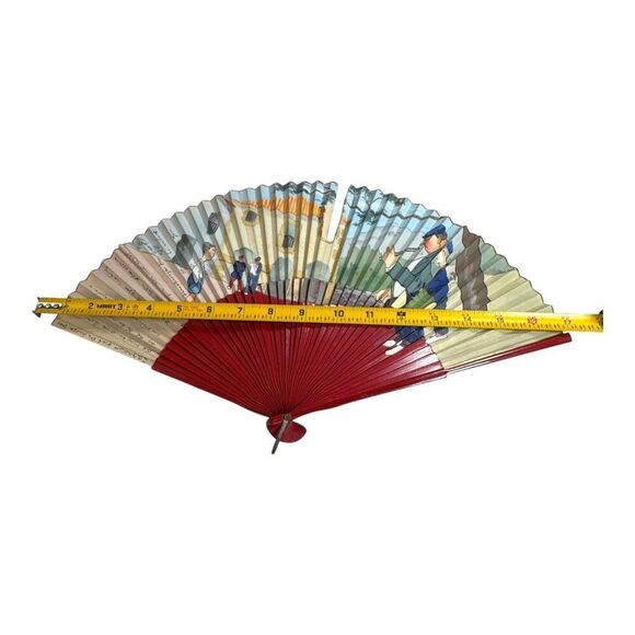 Hand painted Spanish Paper Folding Fan Red Wood Handle Handwritten Poem 17" READ - Picture 5 of 7